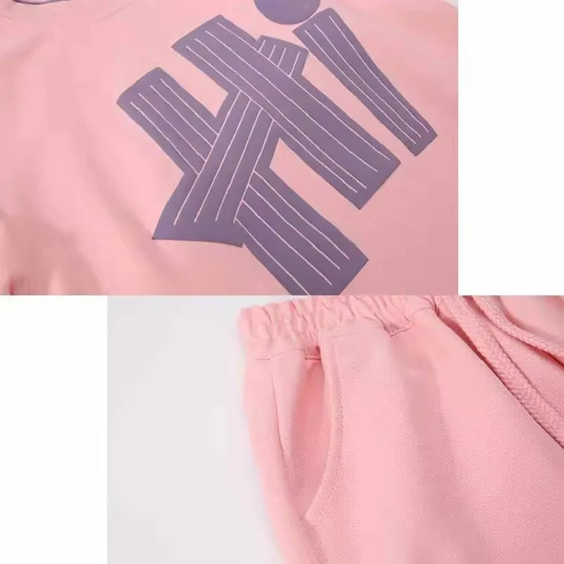 Girls Letter Print Tee and Shorts Set - Loose Summer Outfit