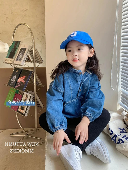 Girls Denim Hooded Jacket - Korean Zipper Coat