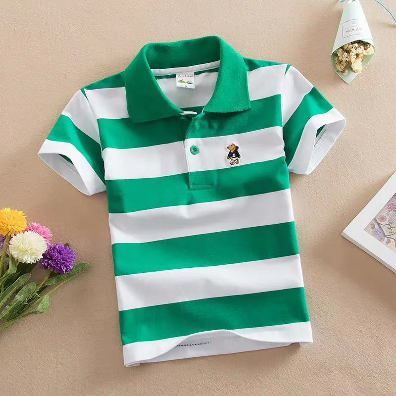 Boys Printed Polo Shirt - Cotton Blend Short Sleeve Lapel Top