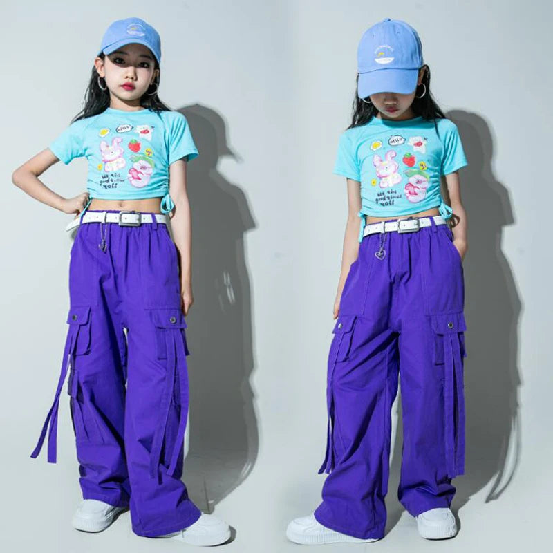Girls Purple Hip Hop Jogger Set - Jazz Dance Outfit