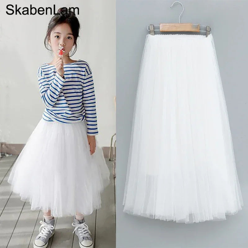 Girls Long Fluffy Tulle Ball Gown Pettiskirt