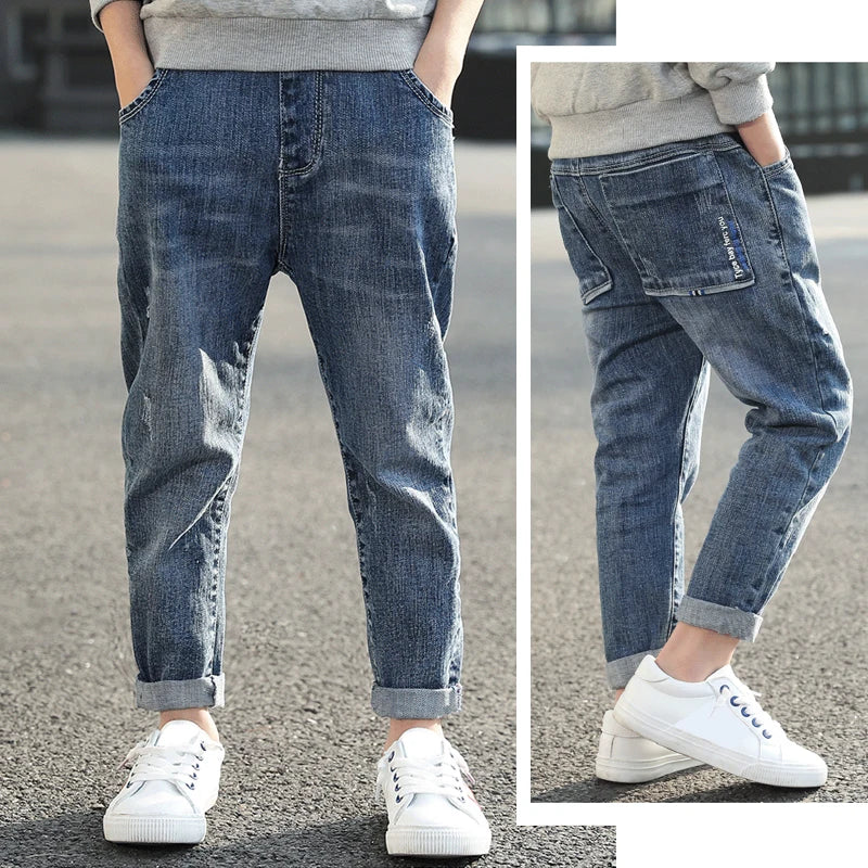 Boys Skinny Denim Jeans - Elastic Waist Casual Trousers