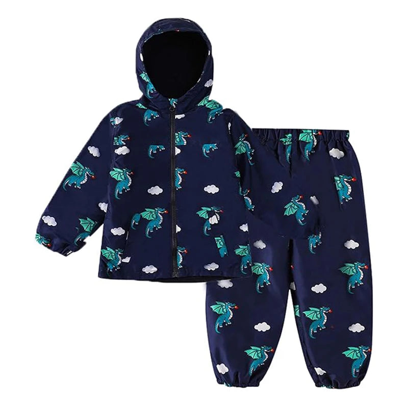 Kids Waterproof Hoodie Coat and Pants Set - Warm Rain Outfit