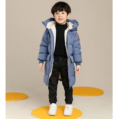 Boys Long Hooded Jacket - Solid Warm Winter Coat