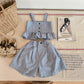 Girls Bubble Sleeve Shirt and Wide Leg Pants Set