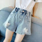 Girls Embroidered Lace Bow Denim Shorts