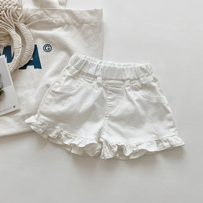 Girls Ruffled Trim Soft Denim Shorts