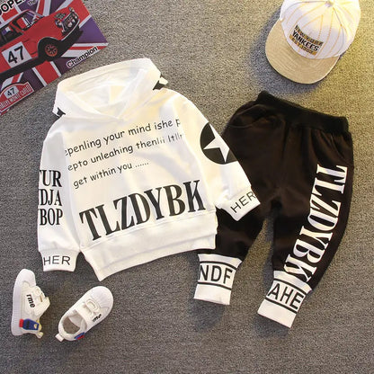 Kids Letter Hoodie Tracksuit - Two-Piece Active Clothing Set