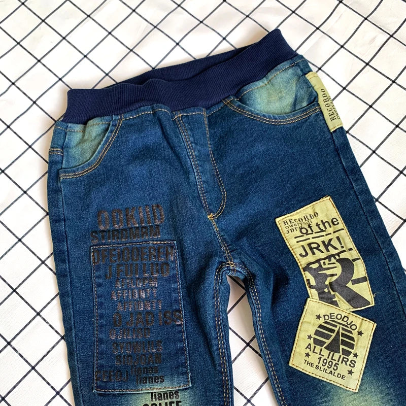 Kids Skinny Denim Trousers - Elastic Waist Sports Bottoms