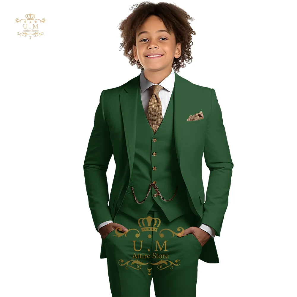 Boys Khaki 3-Piece Suit - Jacket Vest and Pants Tuxedo Set