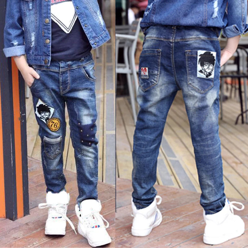 Boys Skinny Denim Jeans - Elastic Waist Casual Trousers