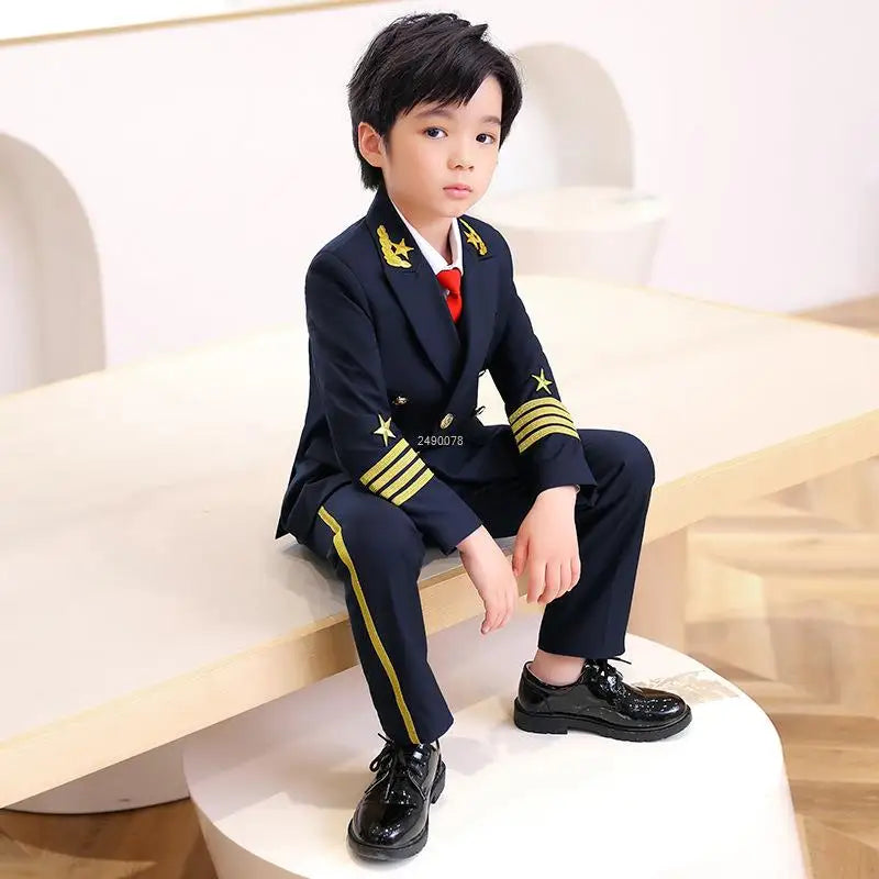 Boys Pilot Uniform Suit - Formal Jacket and Pants Costume