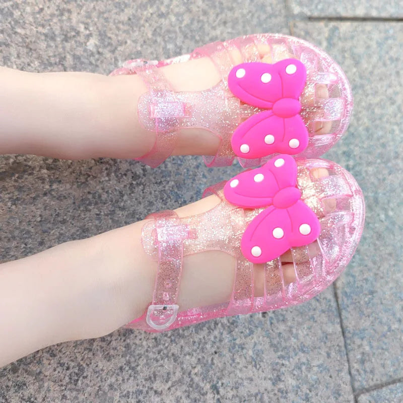 Girls Transparent Polka Dot Bow Sandals