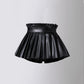 Girls High Waist Pleated PU Leather Mini Skirt
