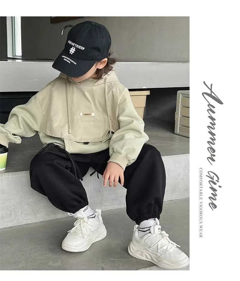 Boys Hooded Sweatshirt - Loose Long Sleeve Pullover Top