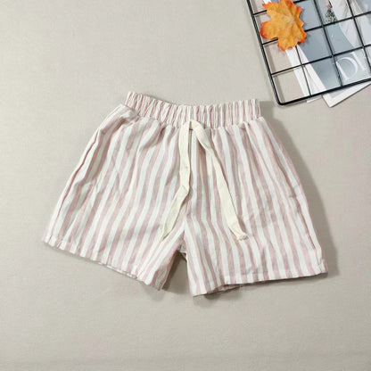 Kids Striped Cotton Blend Shorts - British Style Casual Pants