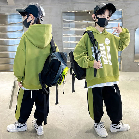 Boys Hooded Sweatshirt Suit - Casual Two-Piece Top and Pants Set