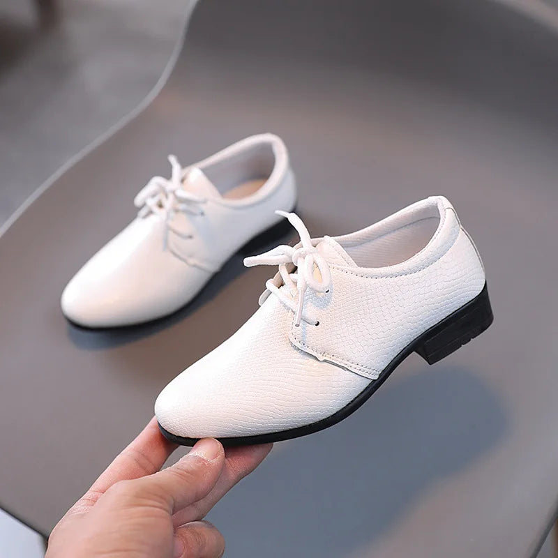 Boys Black Leather Lace-Up Shoes - Britain Style Party Footwear