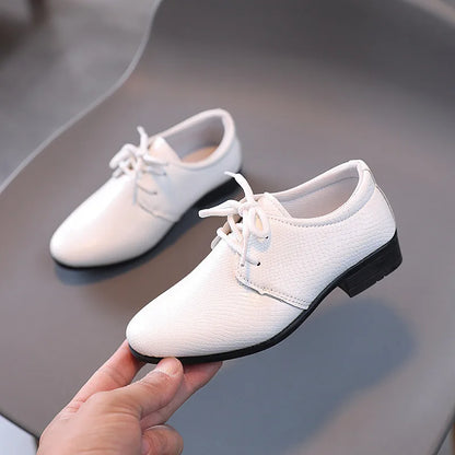Boys Black Leather Lace-Up Shoes - Britain Style Party Footwear