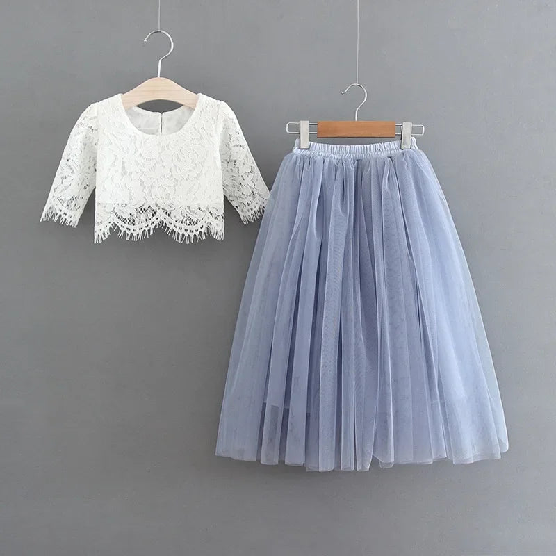 Girls Lace Top and Long Skirt Summer Outfit Set