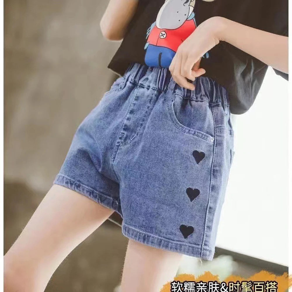 Girls High Waist Distressed Denim Shorts