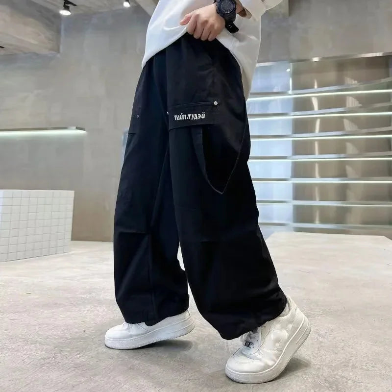 Teen Boys Wide Leg Cargo Jeans - Loose Straight Denim Pants