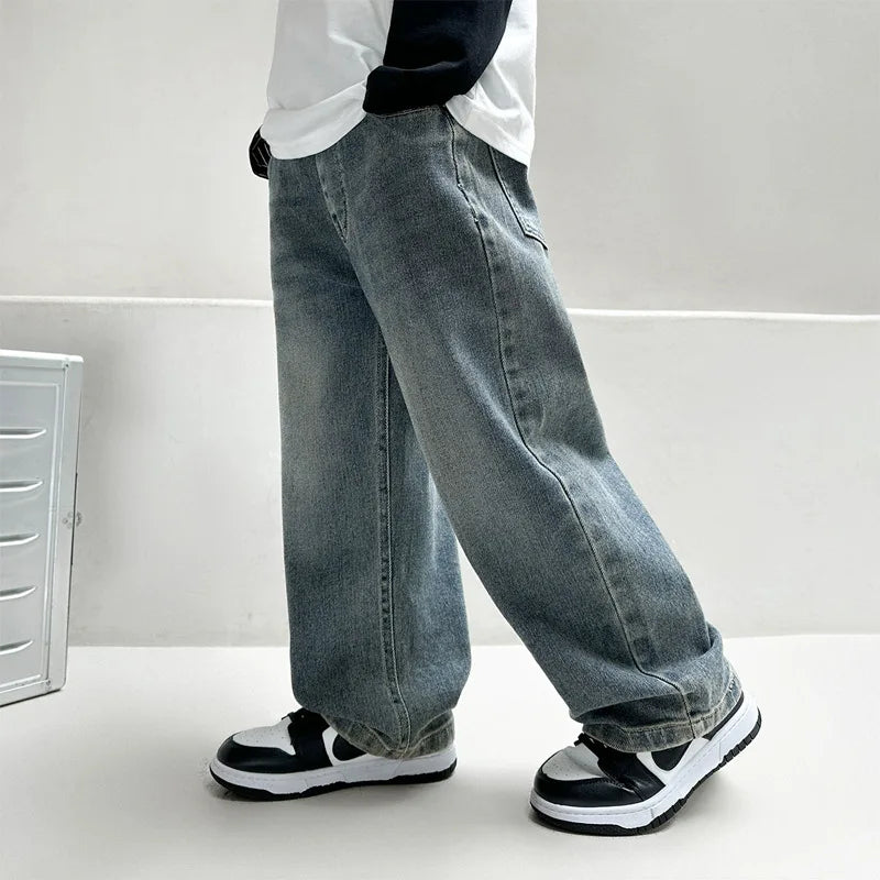 Boys Wide Straight Leg Jeans - Cotton Sports Denim Pants