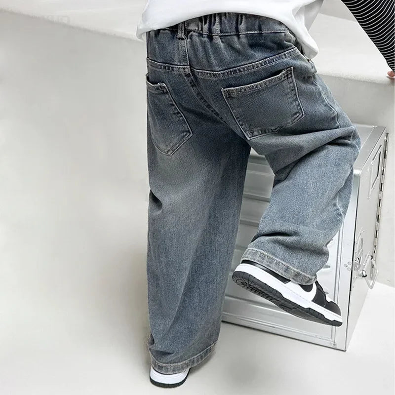 Boys Wide Straight Leg Jeans - Cotton Sports Denim Pants