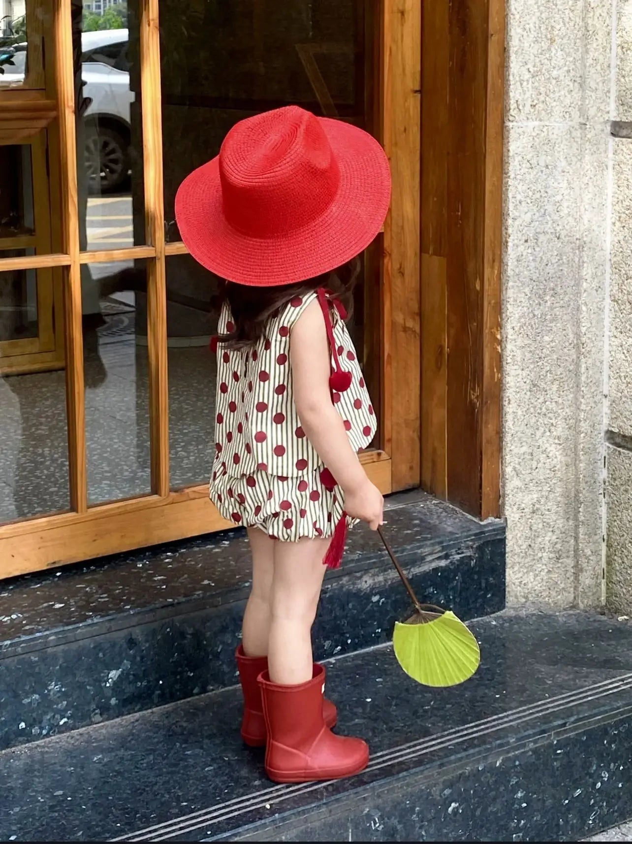 Girls Dot Suspender Shorts Set - Summer Two Piece Outfit