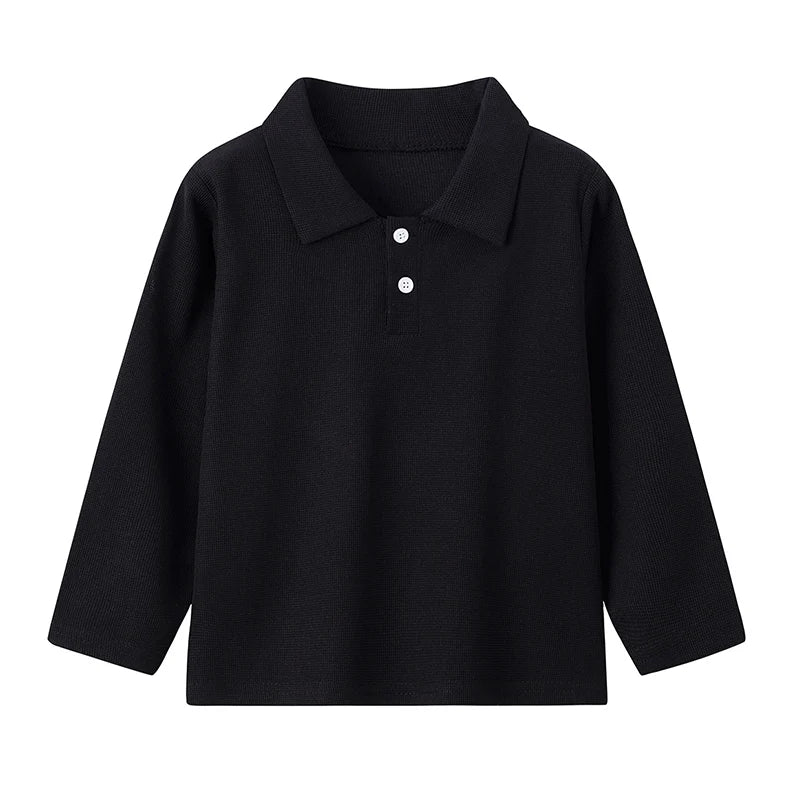 Kids Solid Color Polo Shirt Set - Short Sleeve Lapel Sports Top