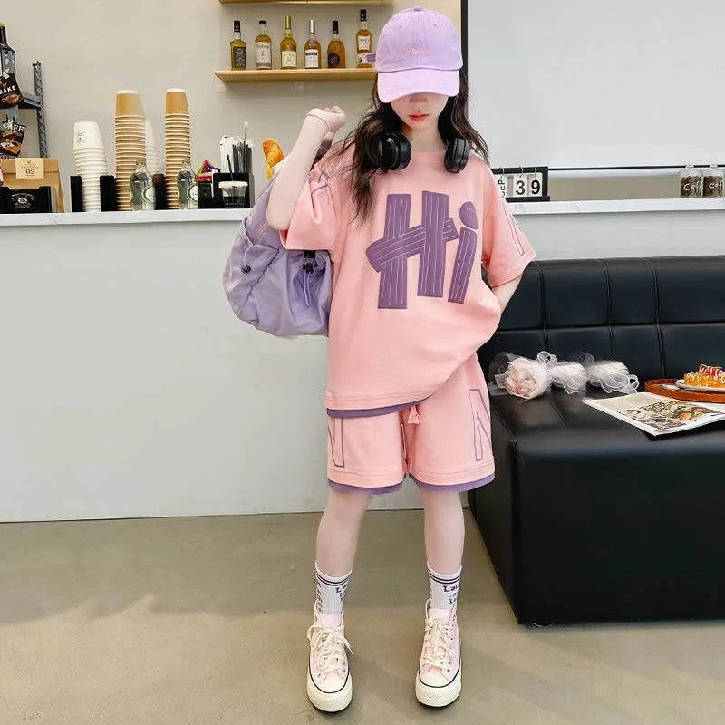 Girls Letter Print Tee and Shorts Set - Loose Summer Outfit