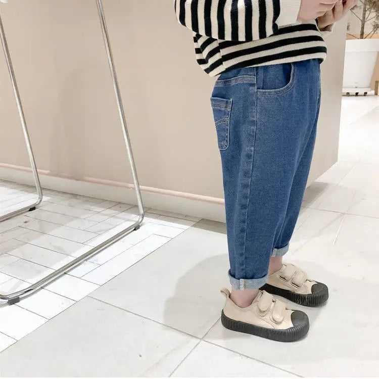 Baby Loose Denim Jeans - Solid Color Spring Autumn Pants