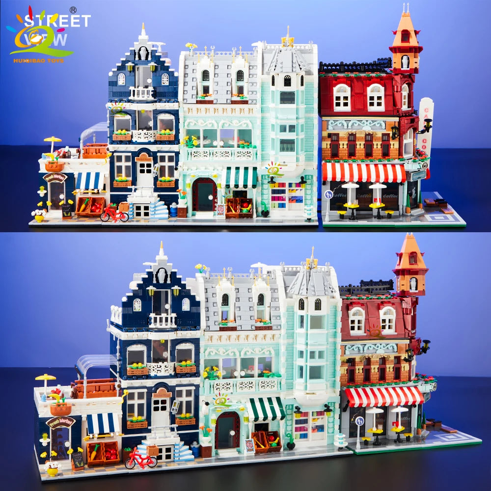 City Corner Coffee Shop Micro Blocks - Street View Architecture Set