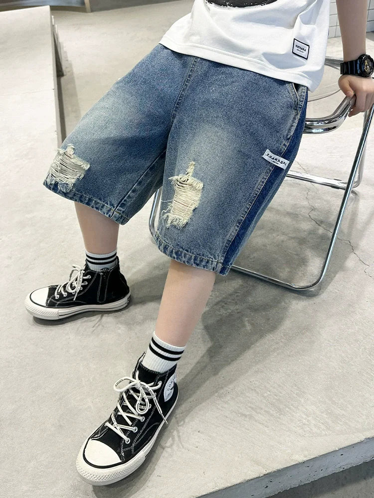 Teen Boys Elastic Waist Shorts - Loose Calf-Length Beach Pant