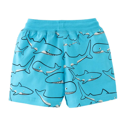 Kids Shark Print Drawstring Shorts - Cartoon Animal Summer Pant
