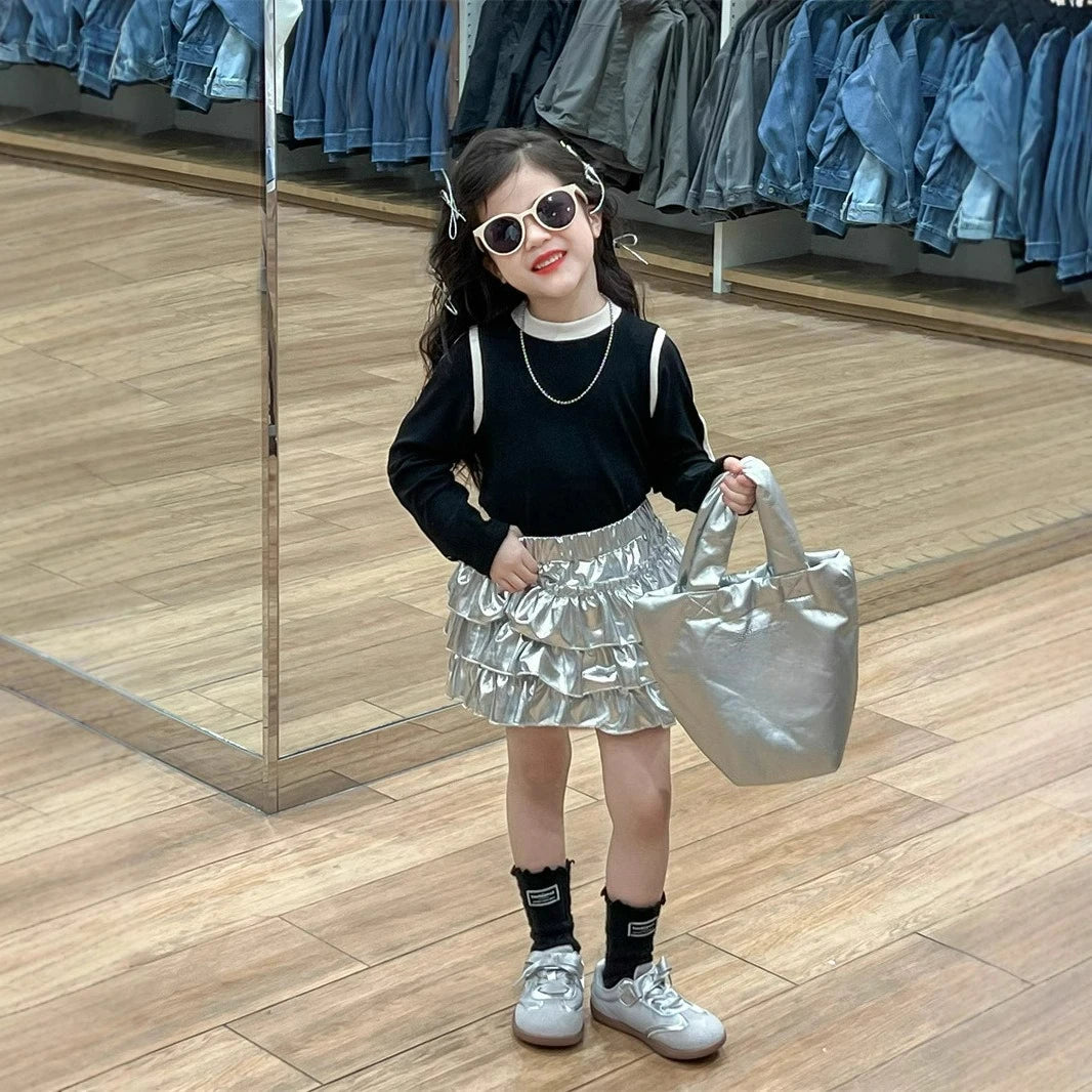 Girls Shiny Metallic Layered Tulle Mini Skirt