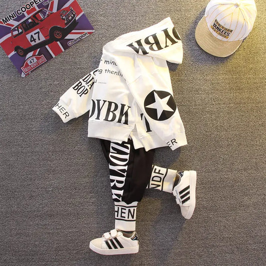 Kids Letter Hoodie Tracksuit - Two-Piece Active Clothing Set