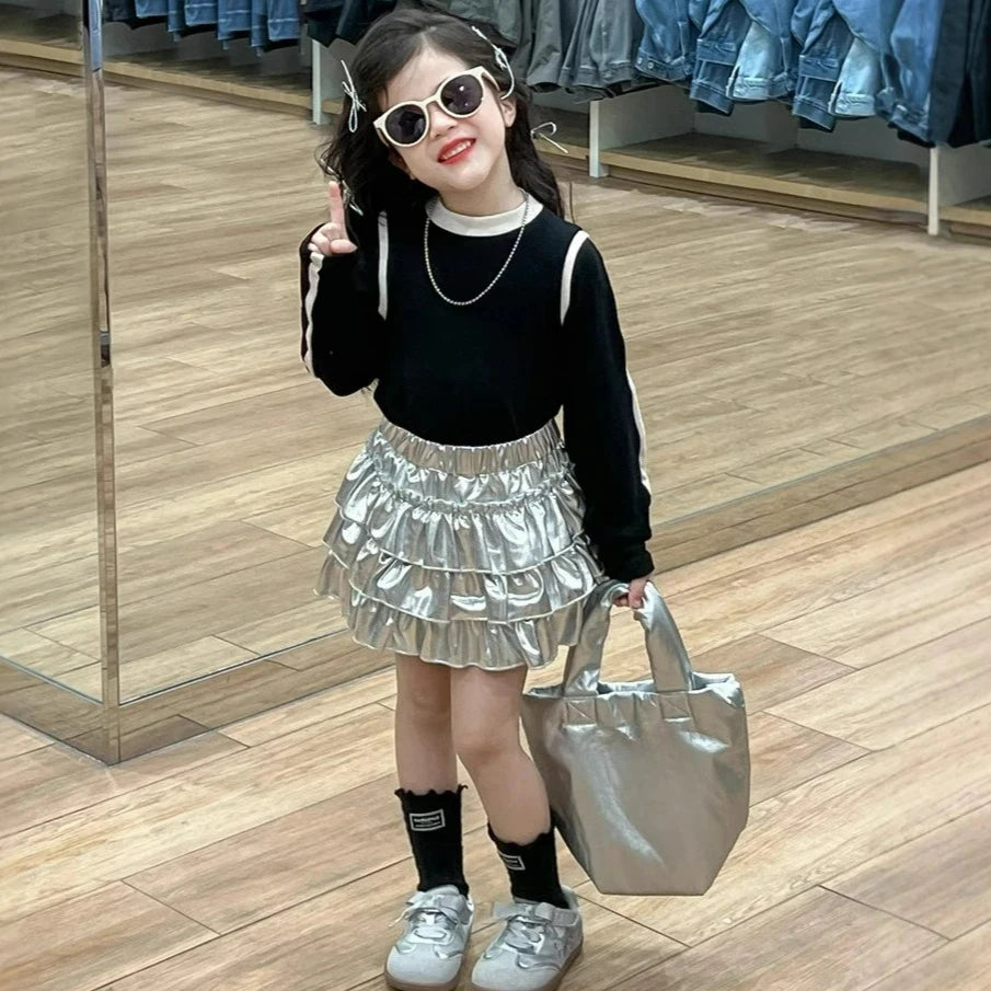 Girls Shiny Metallic Layered Tulle Mini Skirt