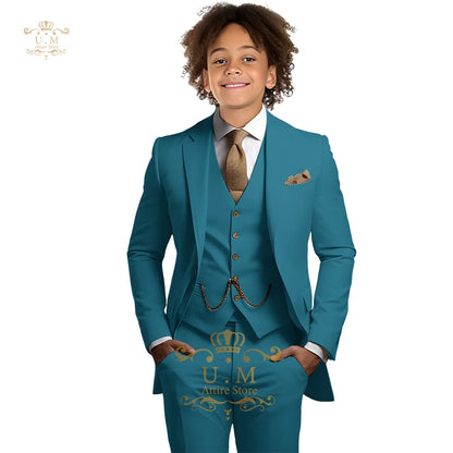 Boys Khaki 3-Piece Suit - Jacket Vest and Pants Tuxedo Set