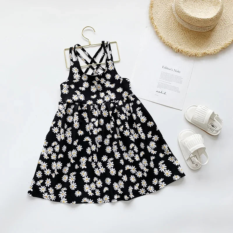 Girls Daisy Print Sleeveless Slip Dress - Summer Flower Look