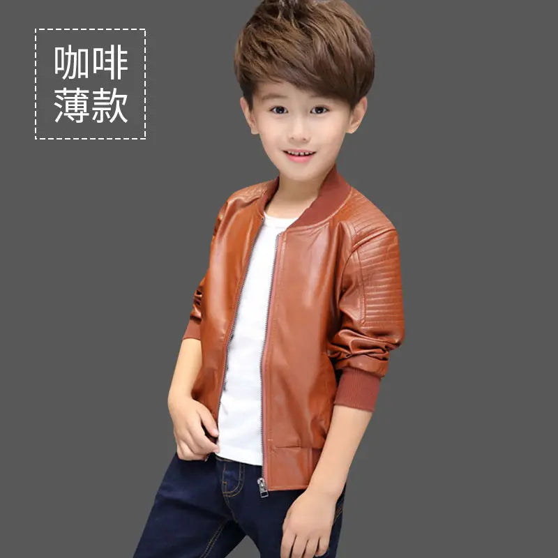 Boys PU Leather Jacket - Plus Velvet Warm Winter Coat