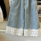 Girls Lace Detail Blue Jeans - Korean Casual Pants