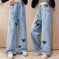 Girls Love Edge Elastic Waist Jeans - Korean Style Denim Pants