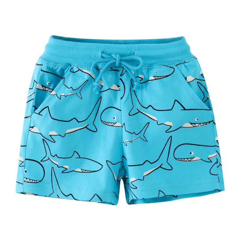 Kids Shark Print Drawstring Shorts - Cartoon Animal Summer Pant