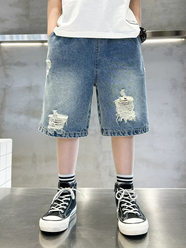 Teen Boys Elastic Waist Shorts - Loose Calf-Length Beach Pant
