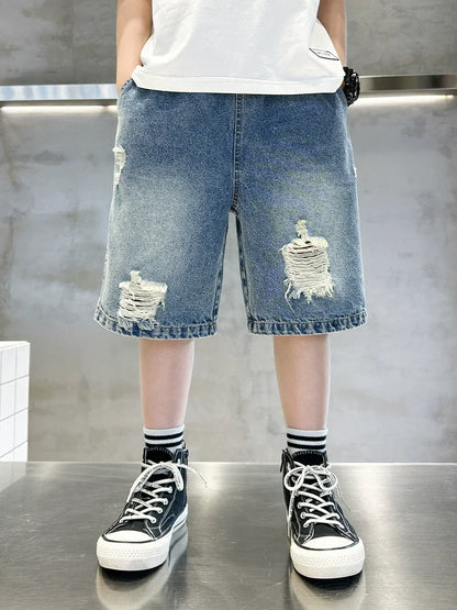 Teen Boys Elastic Waist Shorts - Loose Calf-Length Beach Pant