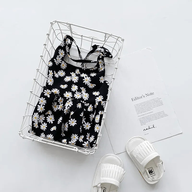 Girls Daisy Print Sleeveless Slip Dress - Summer Flower Look