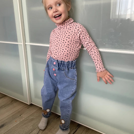 Girls Floral Graffiti Denim Pants - Cartoon Casual Jeans