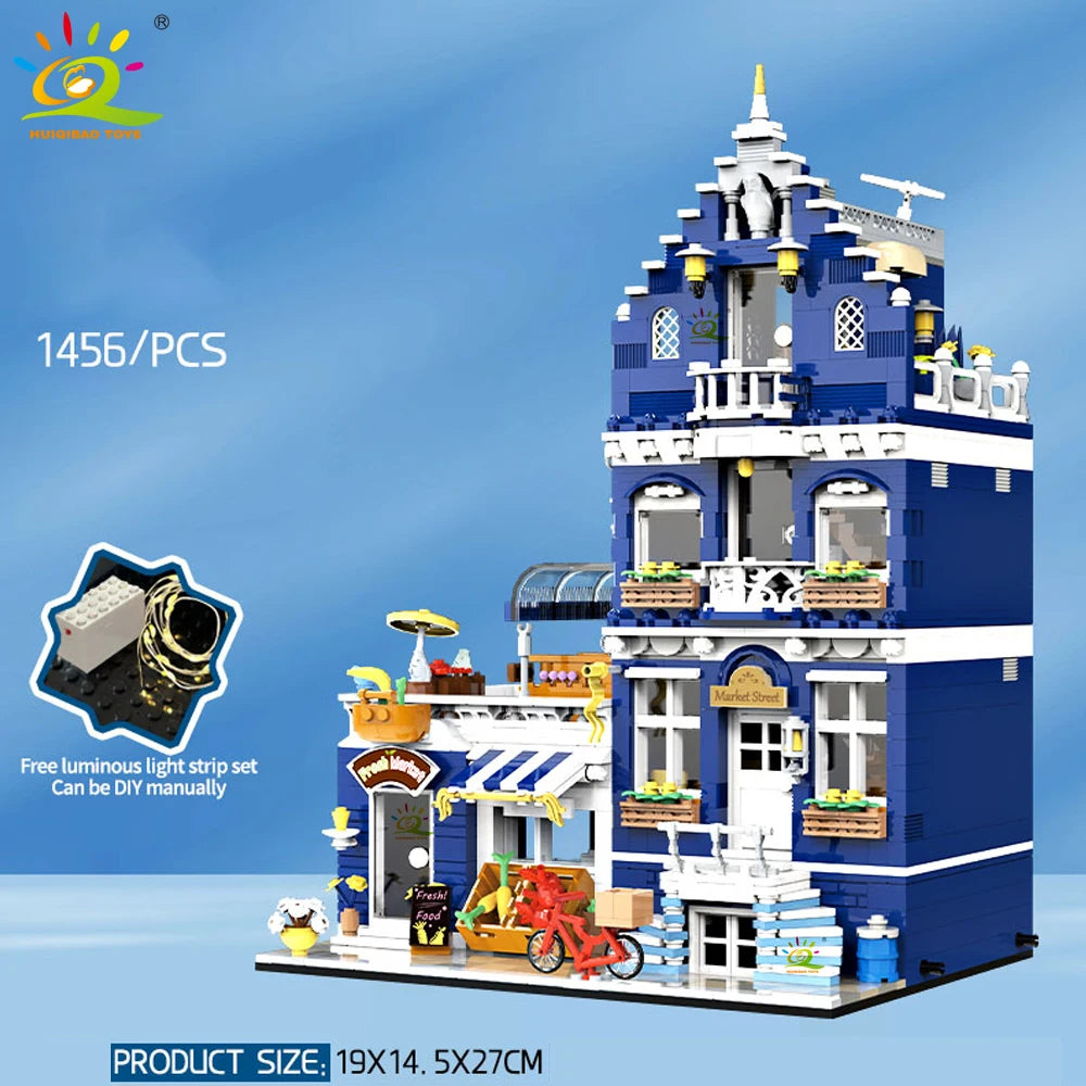 City Corner Coffee Shop Micro Blocks - Street View Architecture Set