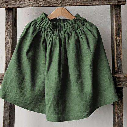 Girls Cotton Linen Elastic Waist Midi Skirt